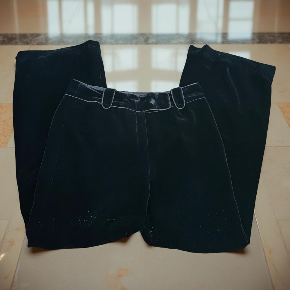 Ann Taylor black silk velvet Margo pants size 6 wide flare leg high waist lined